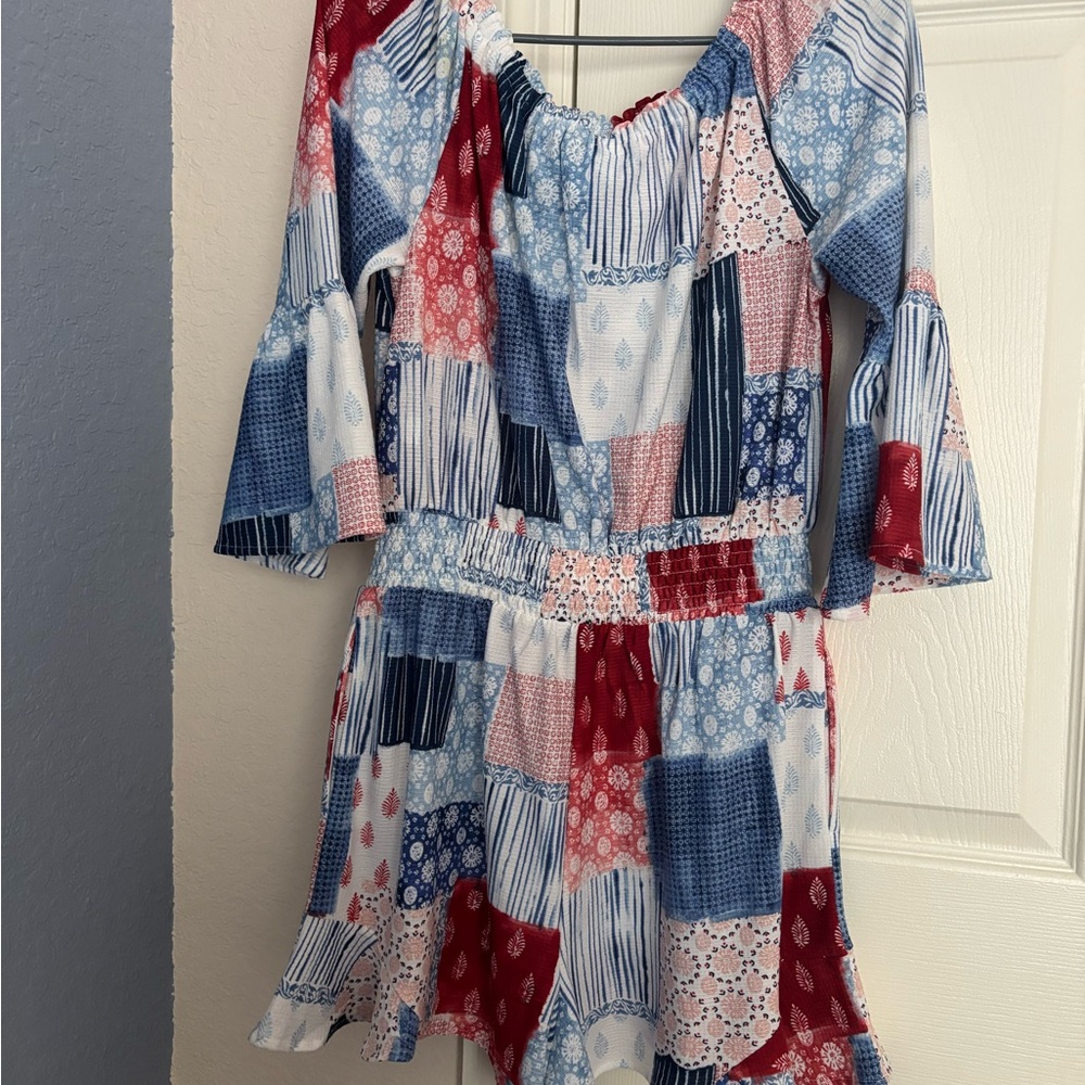 Patchwork Dress - Red, Blue, White